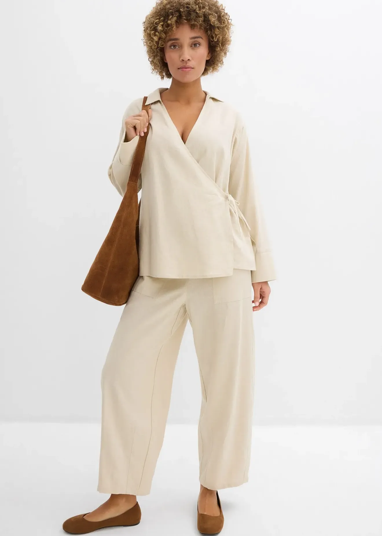 Femme bonprix Deux Pièces & Ensembles|Chemisiers|Chemisier cache-cœur en lin mélangé