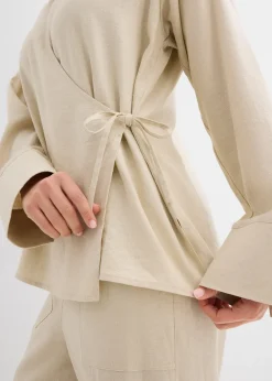 Femme bonprix Deux Pièces & Ensembles|Chemisiers|Chemisier cache-cœur en lin mélangé