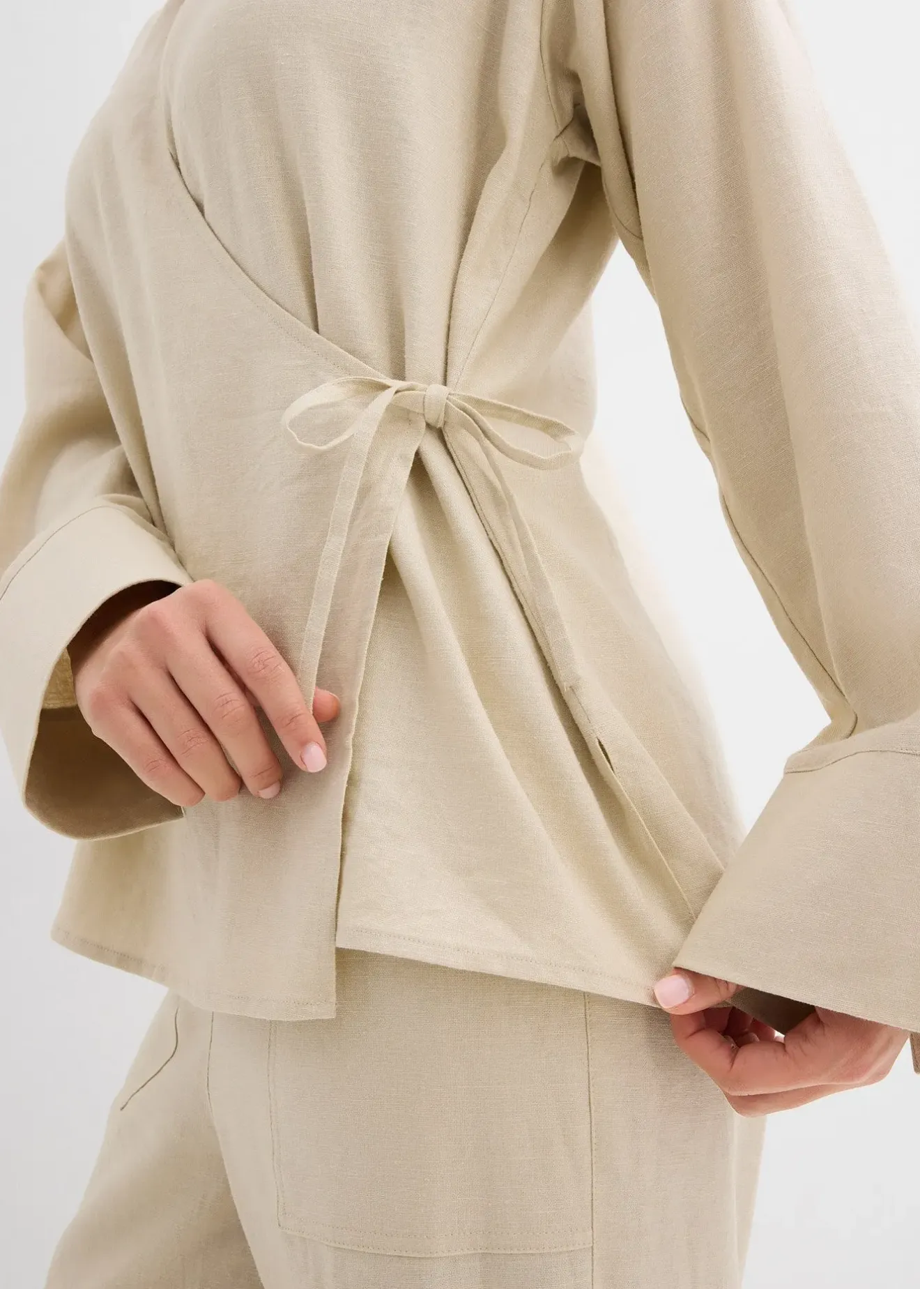 Femme bonprix Deux Pièces & Ensembles|Chemisiers|Chemisier cache-cœur en lin mélangé