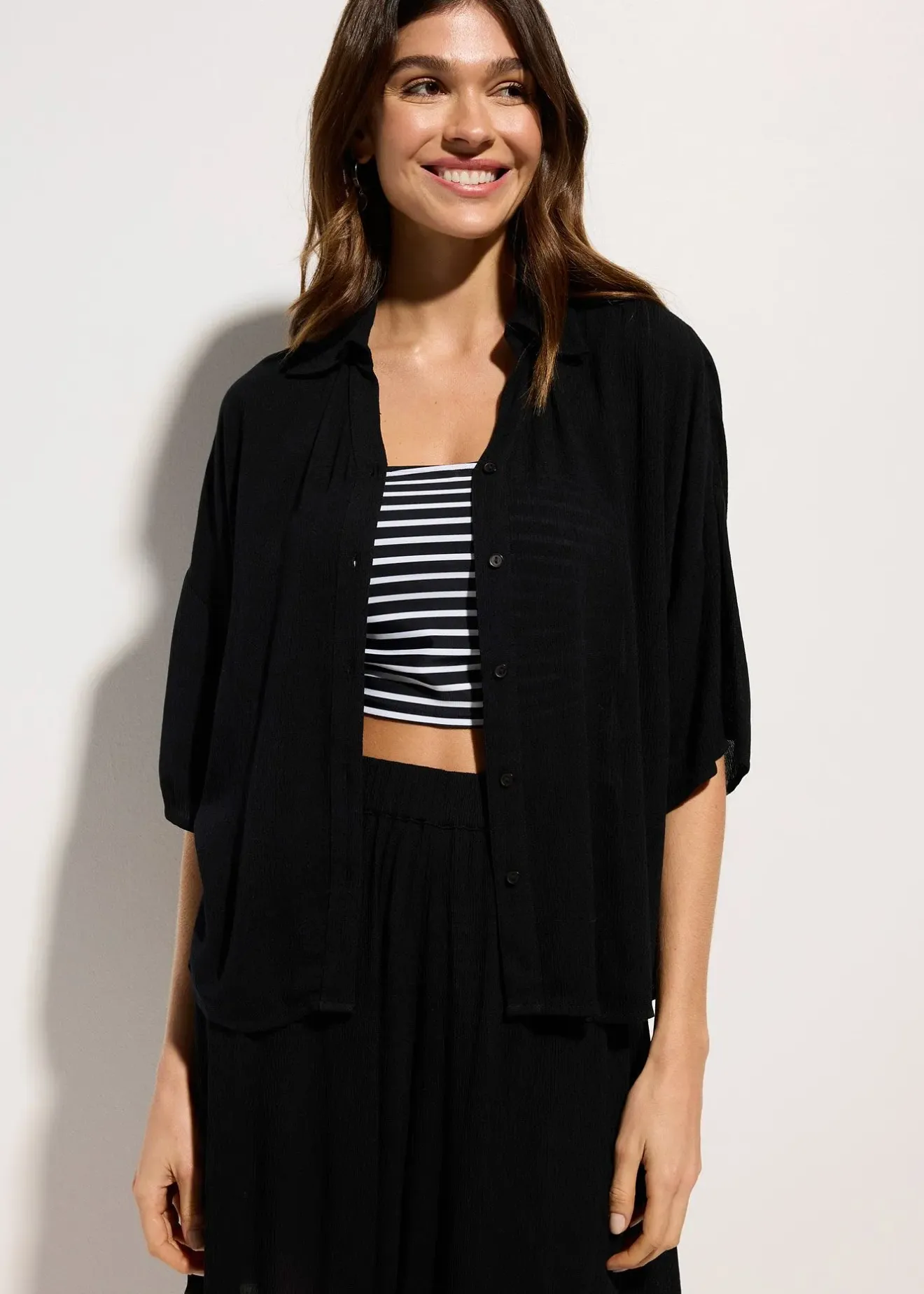 Femme bonprix Vêtements De Plage|Chemisiers|Chemisier court de plage en viscose fluide