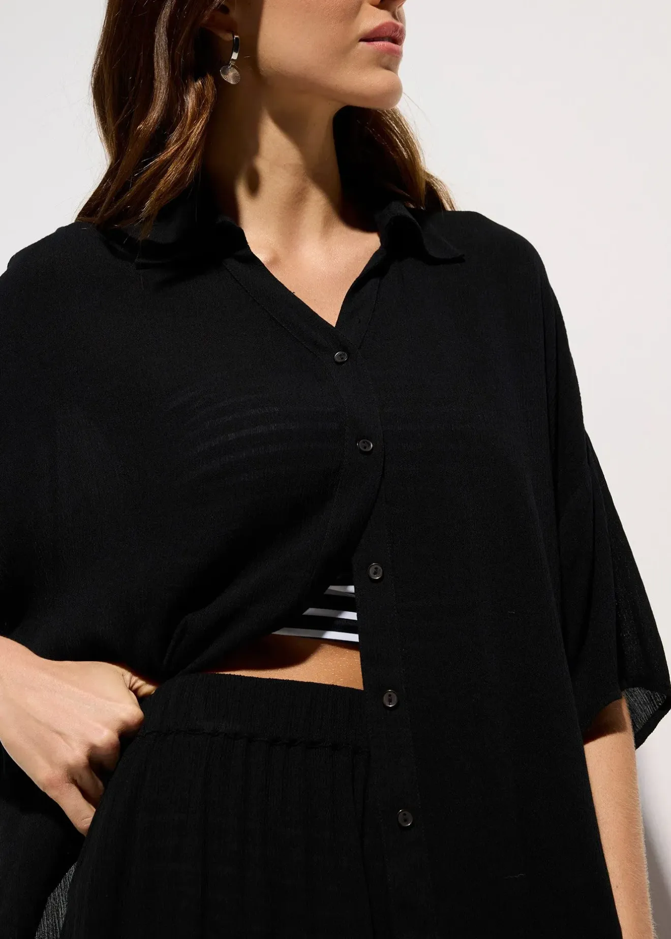 Femme bonprix Vêtements De Plage|Chemisiers|Chemisier court de plage en viscose fluide