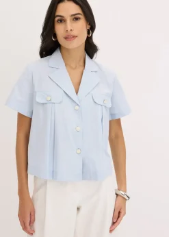 bonprix Chemisier cropped à manches courtes en popeline de coton|Femme Chemisiers