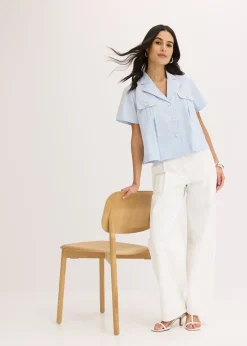 bonprix Chemisier cropped à manches courtes en popeline de coton|Femme Chemisiers