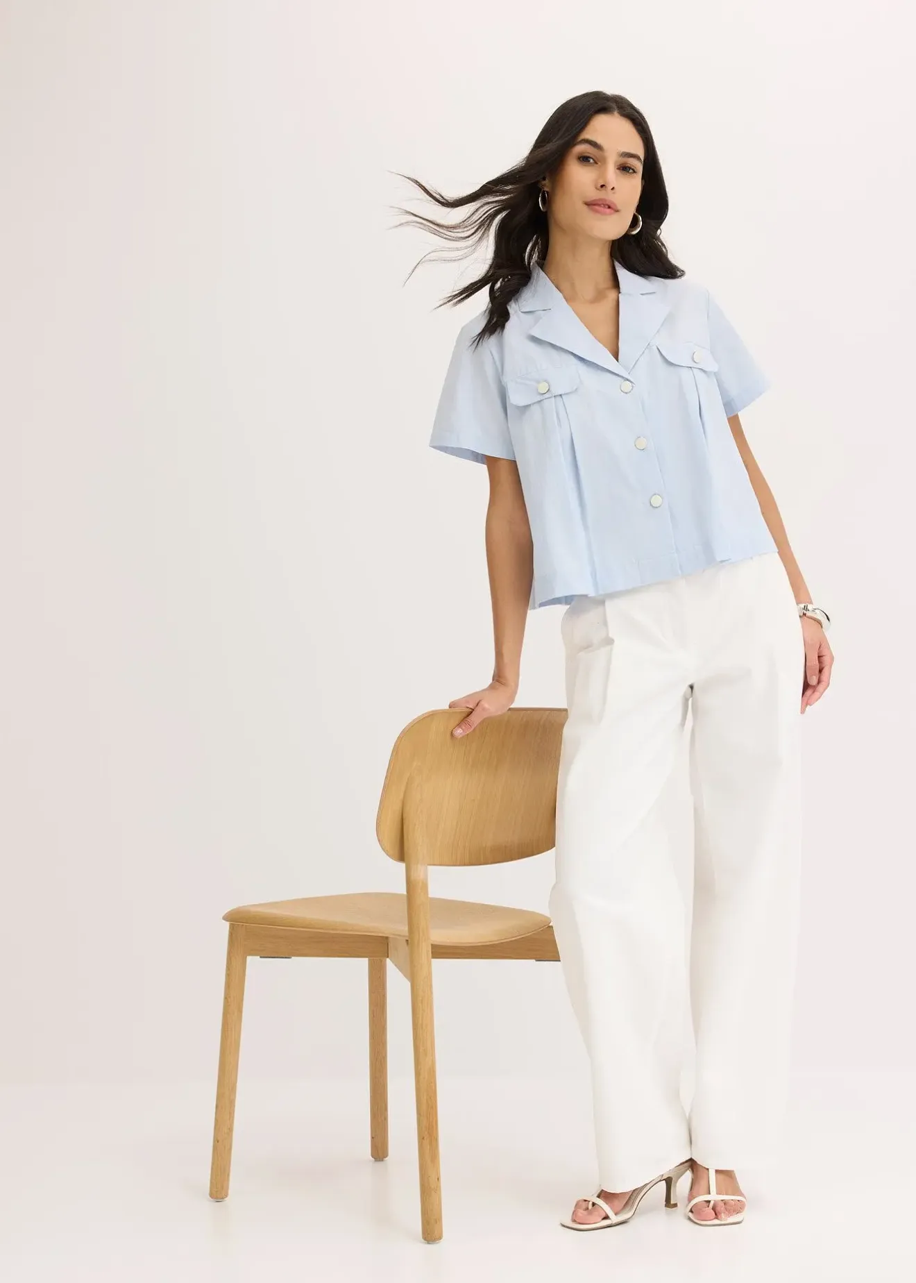 bonprix Chemisier cropped à manches courtes en popeline de coton|Femme Chemisiers