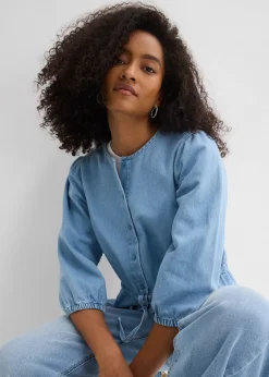 bonprix Chemisier en jean à manches bouffantes, coton|Femme Chemisiers