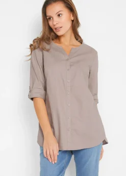 bonprix Chemisier en lin mélangé, manches 3/4|Femme Chemisiers