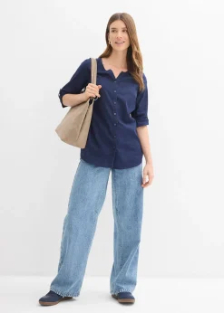 Femme bonprix Chemisiers|Chemisier en lin mélangé, manches 3/4