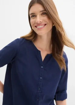 Femme bonprix Chemisiers|Chemisier en lin mélangé, manches 3/4