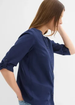 Femme bonprix Chemisiers|Chemisier en lin mélangé, manches 3/4