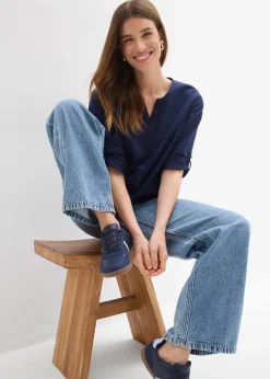 Femme bonprix Chemisiers|Chemisier en lin mélangé, manches 3/4