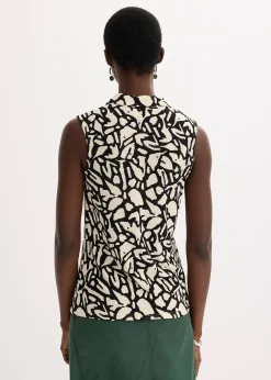 bonprix Chemisier froncé sans manches, col polo|Femme T-Shirts & Tops