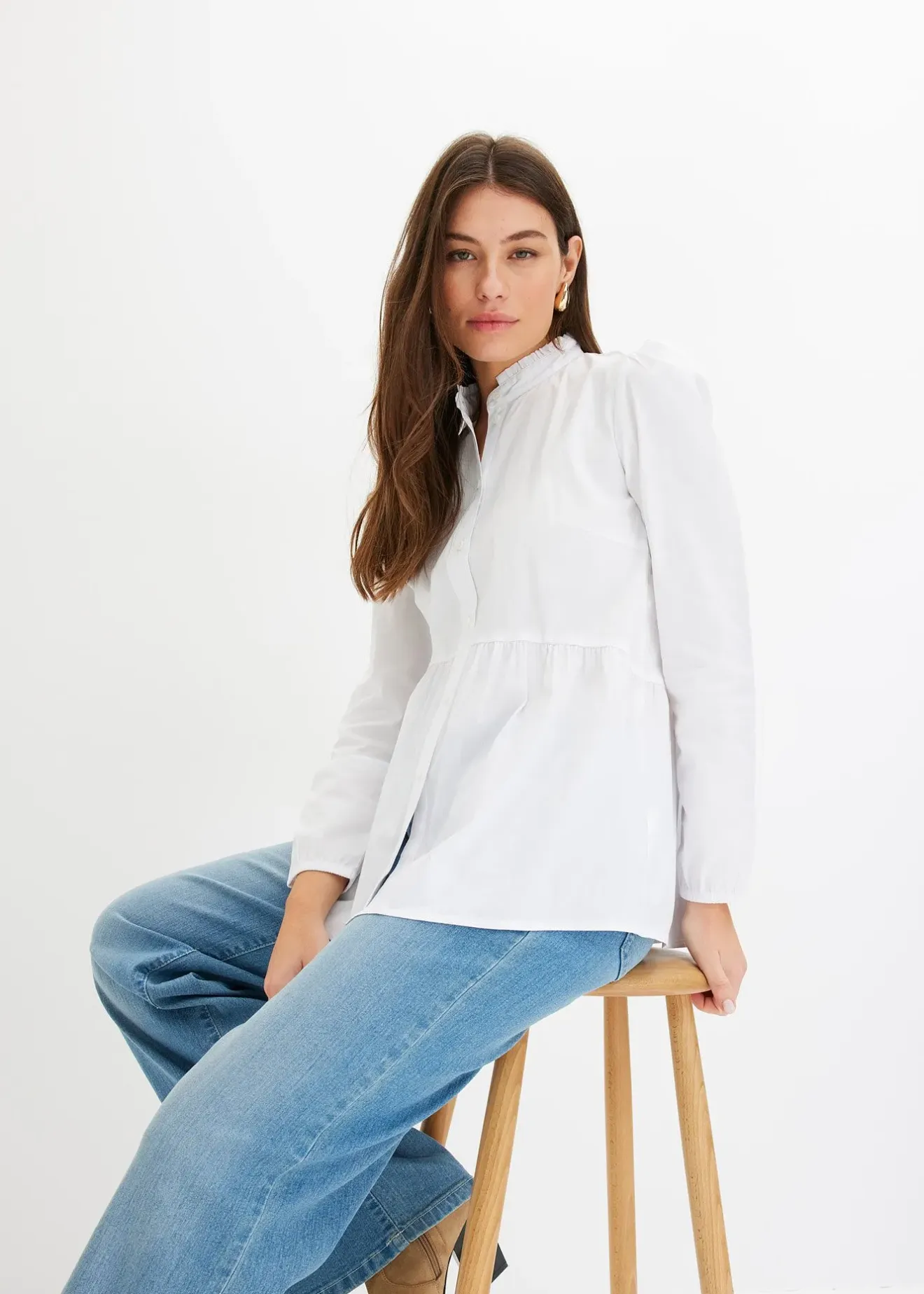 bonprix Chemisier long à fronces|Femme Chemisiers