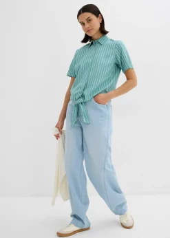 bonprix Chemisier manches courtes rayé à détail noué|Femme Chemisiers