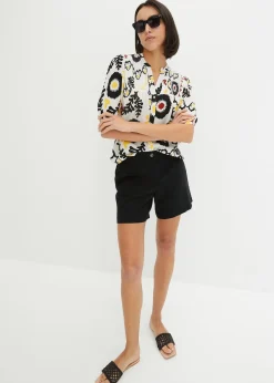 bonprix Chemisier manches courtes à détail smocké en viscose fluide|Femme Chemisiers