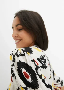 bonprix Chemisier manches courtes à détail smocké en viscose fluide|Femme Chemisiers