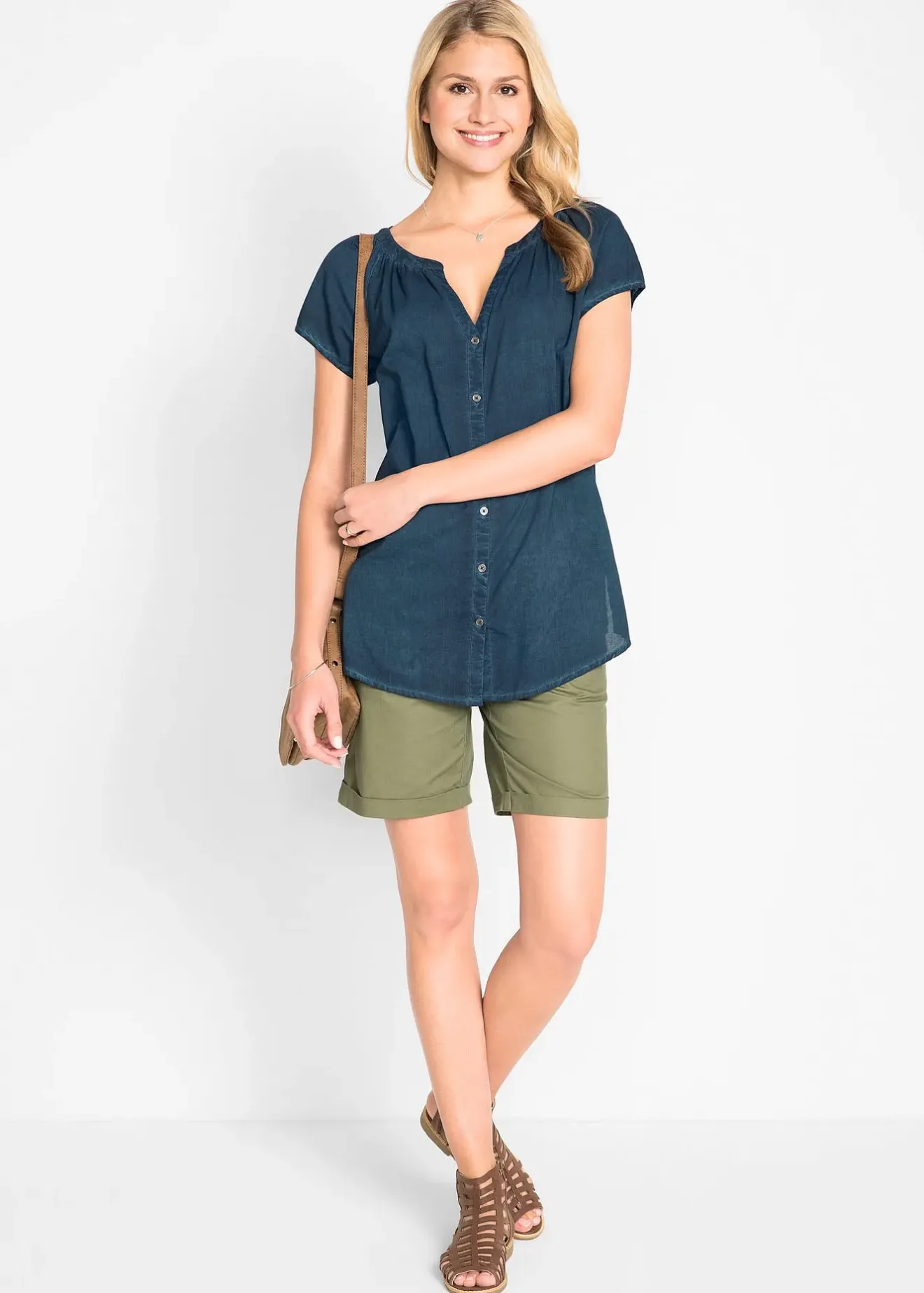 bonprix Chemisier manches courtes 100% coton|Femme Chemisiers