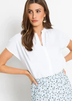 bonprix Chemisier manches courtes à boutonnage invisible|Femme Chemisiers