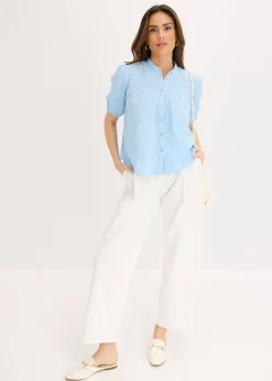 bonprix Chemisier manches courtes en gaze de coton|Femme Chemisiers