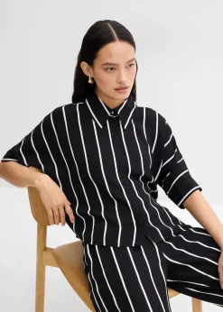 bonprix Chemisier manches courtes en crêpe texturé|Femme Chemisiers