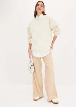 bonprix Chemisier oversize en coton, manches 3/4|Femme Chemisiers