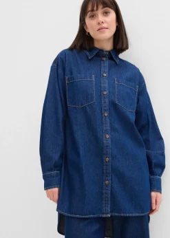bonprix Chemisier oversize en jean épais, 100% coton|Femme Chemisiers