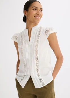 Femme bonprix Chemisiers|Chemisier sans manches en broderie anglaise, 100% coton