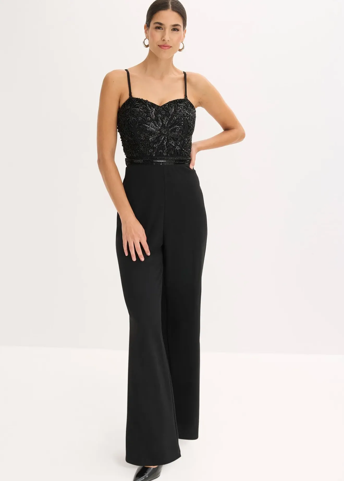 bonprix Combinaison en crêpe texturé avec perles brodées|Femme Mode Festive|Combinaisons