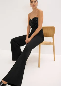 bonprix Combinaison en crêpe texturé avec perles brodées|Femme Mode Festive|Combinaisons