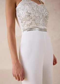 Femme bonprix Combinaisons|Combinaison en crêpe texturé avec perles brodées