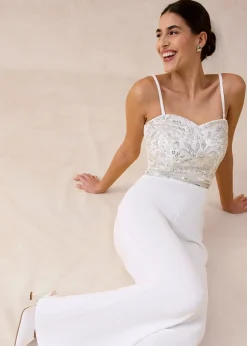 Femme bonprix Combinaisons|Combinaison en crêpe texturé avec perles brodées