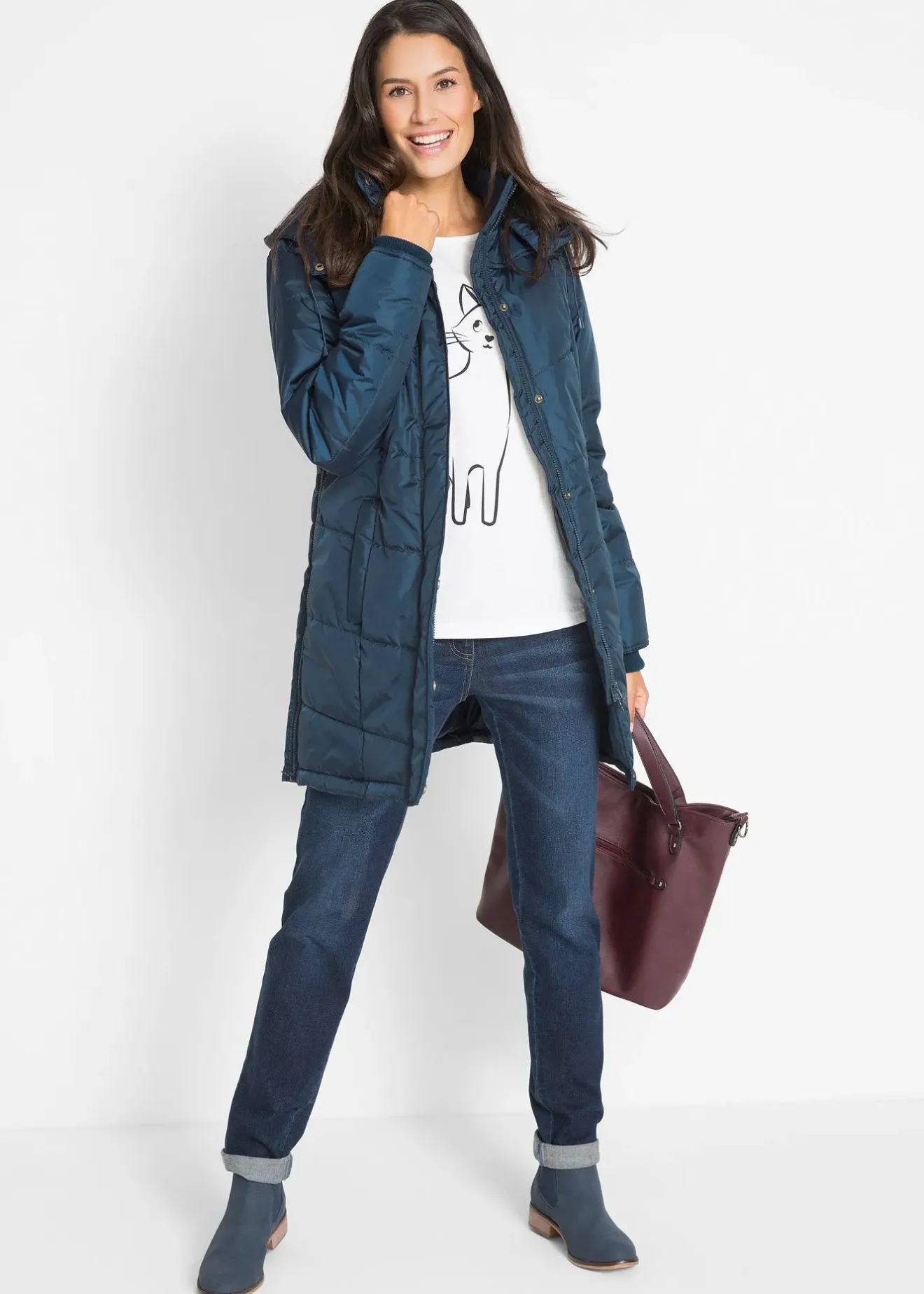 Femme bonprix Vestes & Manteaux|Doudoune longue à col montant et capuche