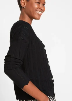 bonprix Gilet court en maille ajourée|Femme Maille|Pulls & Gilets