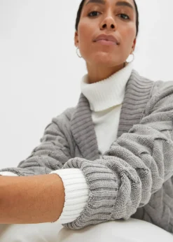 bonprix Gilet en maille à col châle et motif torsadé|Femme Maille|Pulls & Gilets