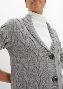 bonprix Gilet en maille à col châle et motif torsadé|Femme Maille|Pulls & Gilets