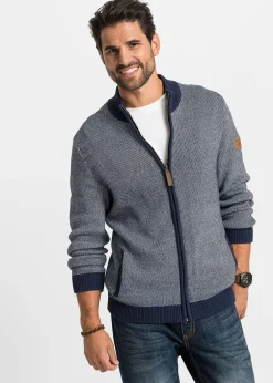bonprix Gilet en maille 100% coton à col montant|Homme Pulls & Gilets