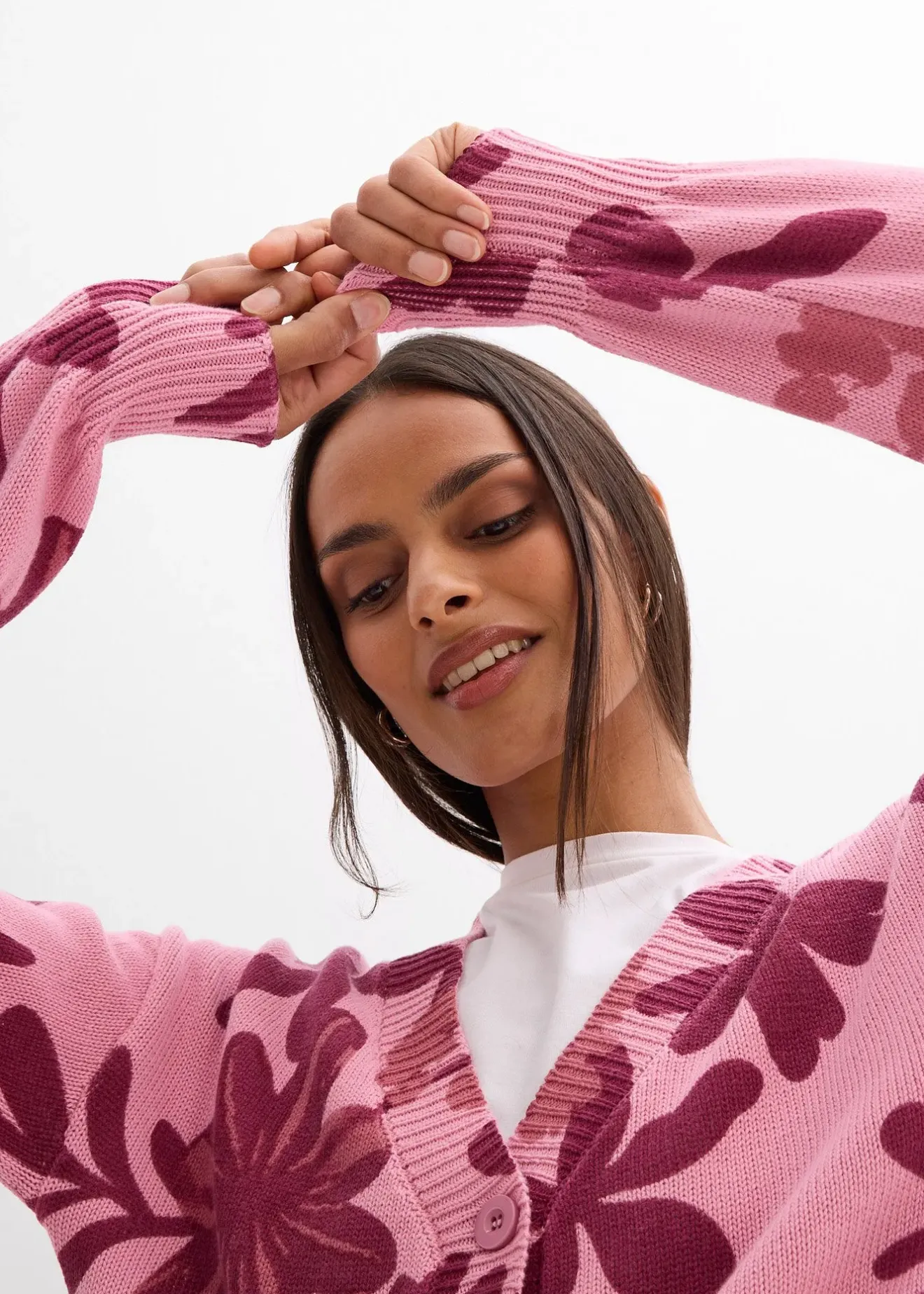 bonprix Gilet en maille à imprimé floral|Femme Maille|Pulls & Gilets