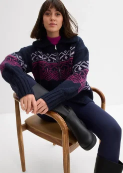 bonprix Gilet en maille à motif norvégien|Femme Pulls & Gilets