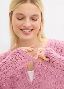 bonprix Gilet en maille ajourée 100% coton|Femme Maille|Pulls & Gilets