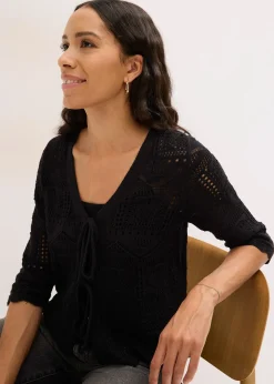 bonprix Gilet en maille ajourée à nouer|Femme Maille|Pulls & Gilets