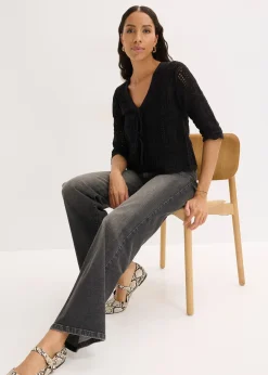 bonprix Gilet en maille ajourée à nouer|Femme Maille|Pulls & Gilets