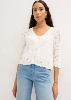 bonprix Gilet en maille ajourée à nouer|Femme Maille|Pulls & Gilets