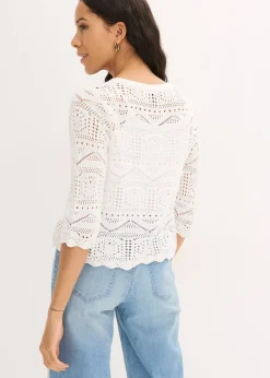 bonprix Gilet en maille ajourée à nouer|Femme Maille|Pulls & Gilets