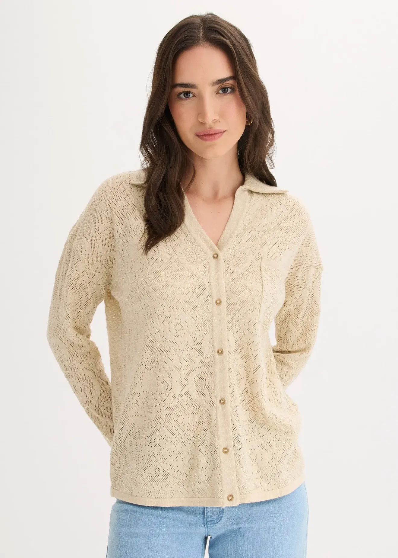 Femme bonprix Maille|Pulls & Gilets|Gilet en maille ajourée avec fil brillant