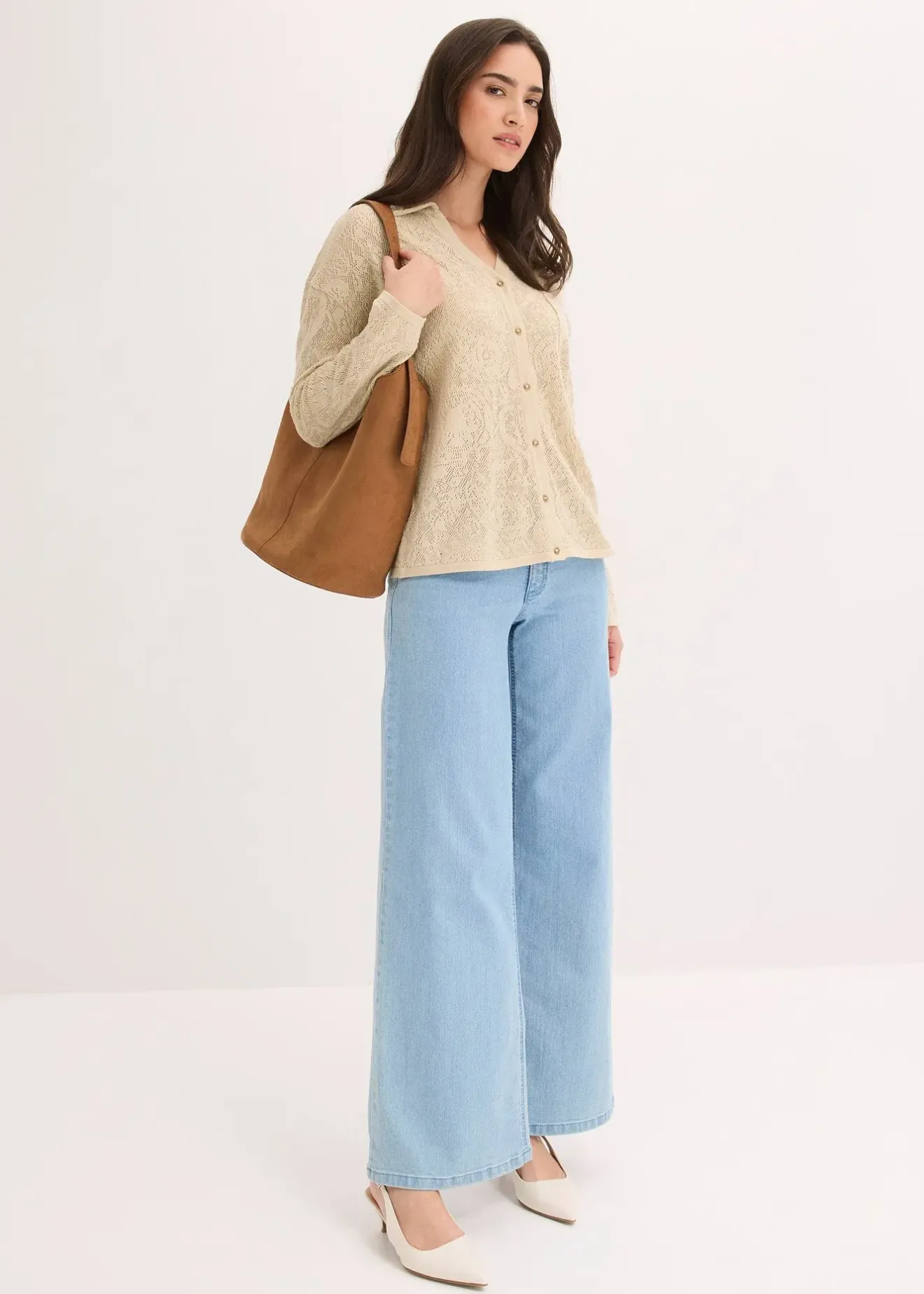 Femme bonprix Maille|Pulls & Gilets|Gilet en maille ajourée avec fil brillant