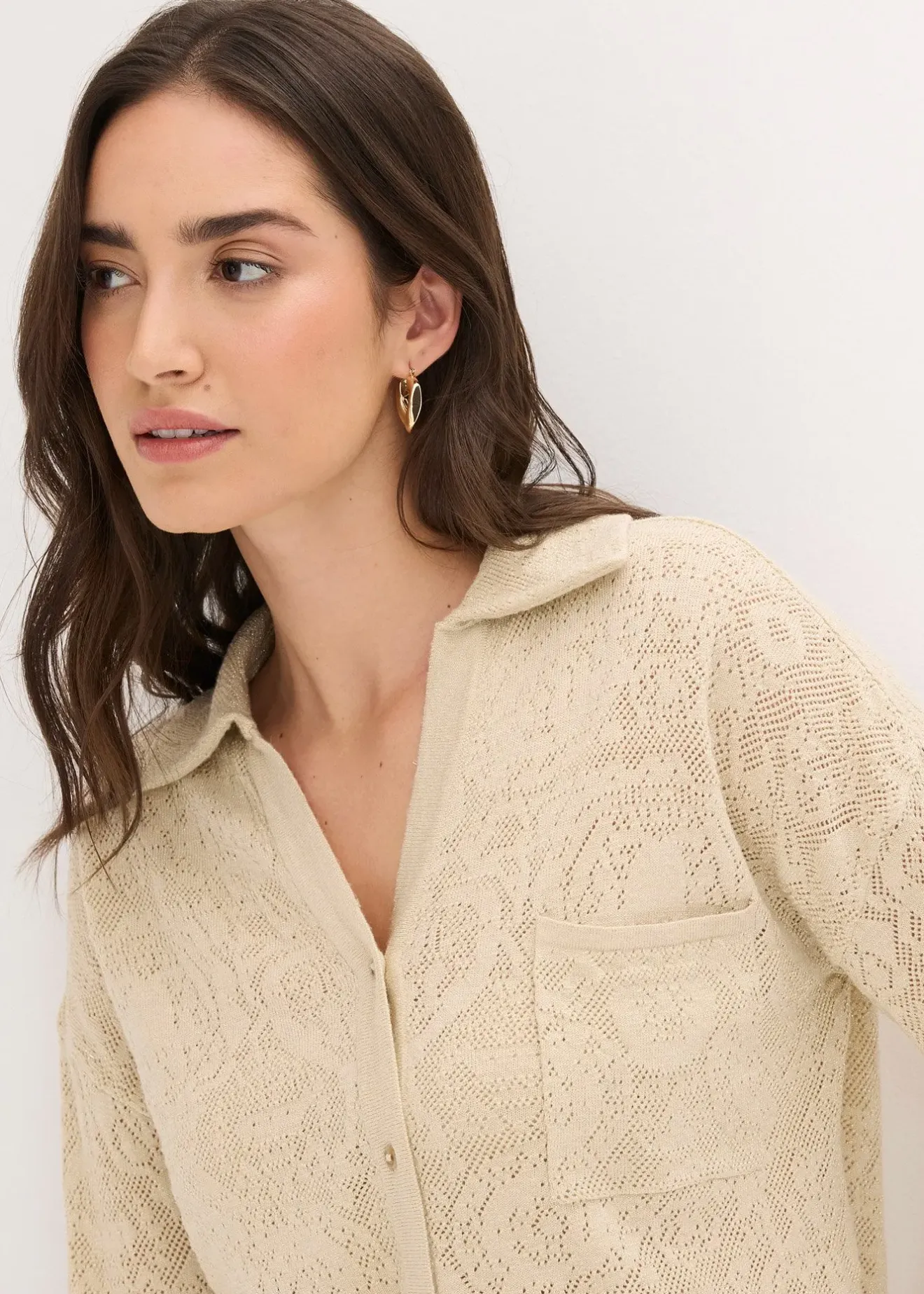 Femme bonprix Maille|Pulls & Gilets|Gilet en maille ajourée avec fil brillant