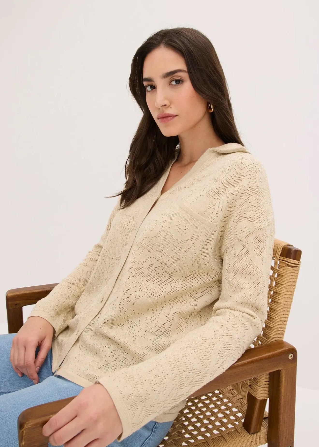 Femme bonprix Maille|Pulls & Gilets|Gilet en maille ajourée avec fil brillant