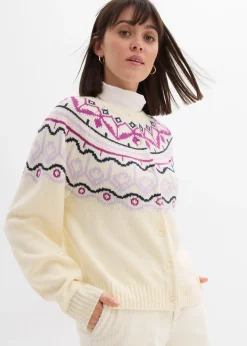 bonprix Gilet en maille oversize à motif norvégien|Femme Pulls & Gilets