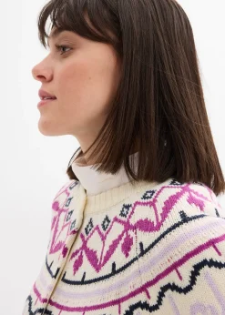 bonprix Gilet en maille oversize à motif norvégien|Femme Pulls & Gilets