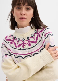 bonprix Gilet en maille oversize à motif norvégien|Femme Pulls & Gilets