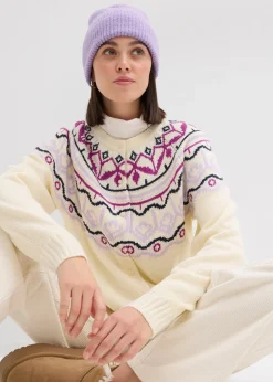 bonprix Gilet en maille oversize à motif norvégien|Femme Pulls & Gilets